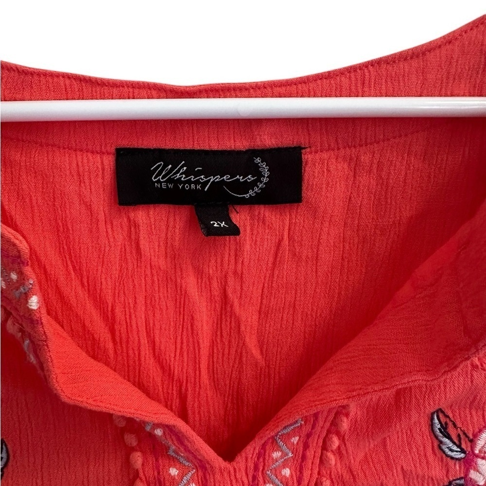Whispers NY Red Embroidered Tank Top, Size 2X - Picture 6 of 7